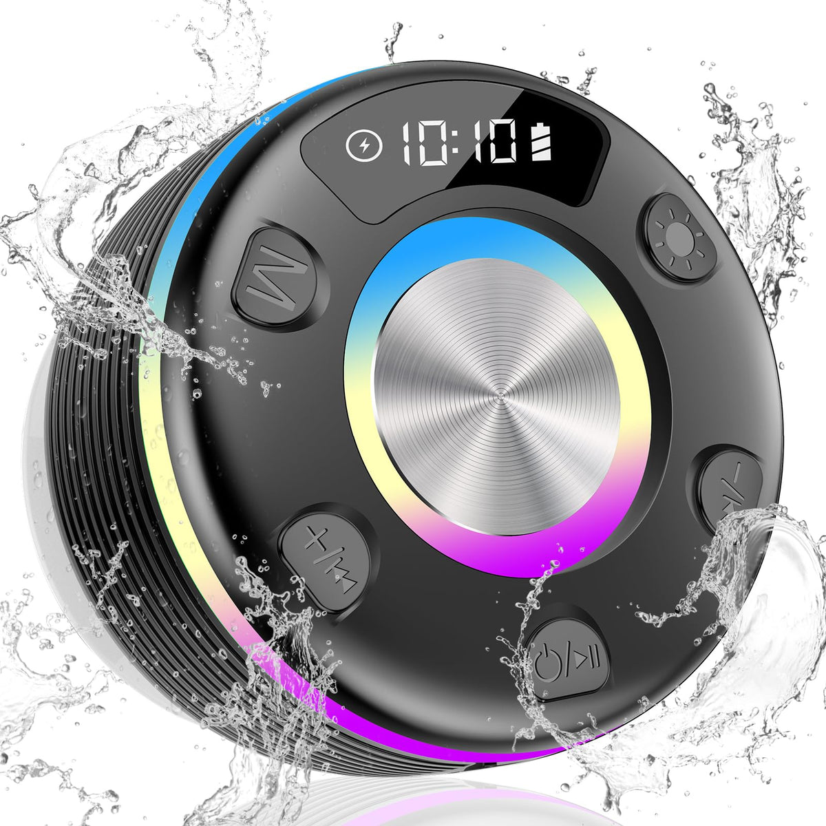 OYIB Bluetooth Shower Speaker Portable Bluetooth Speaker 360° HD Sound RGB Lights FM Radio IPX7 Waterproof Wireless Speaker with Suction Cup and Mic Shower Radio for Party/Outdoor/Travel/Gifts