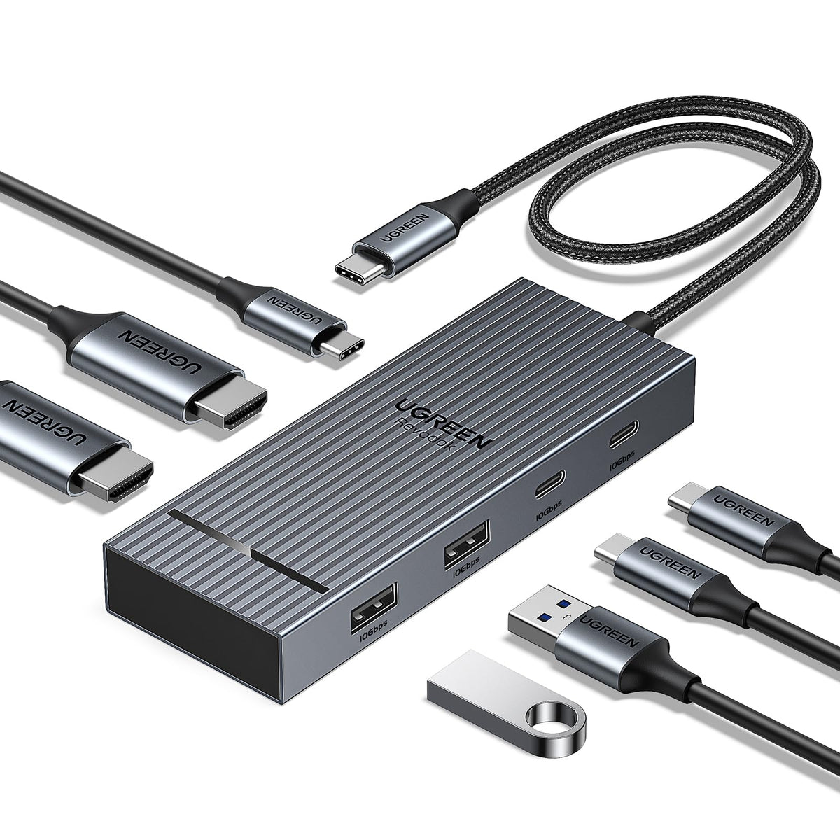 UGREEN 7 in 1 Revodok Pro USB C Docking Station Dual 4k HDMI Monitor USB C Hub with 2 HDMI 2*USB A&amp;C 10Gbps Date Transfers PD 100W USB C Dock for MacBook Air/Pro ThinkPad iPad Pro and More