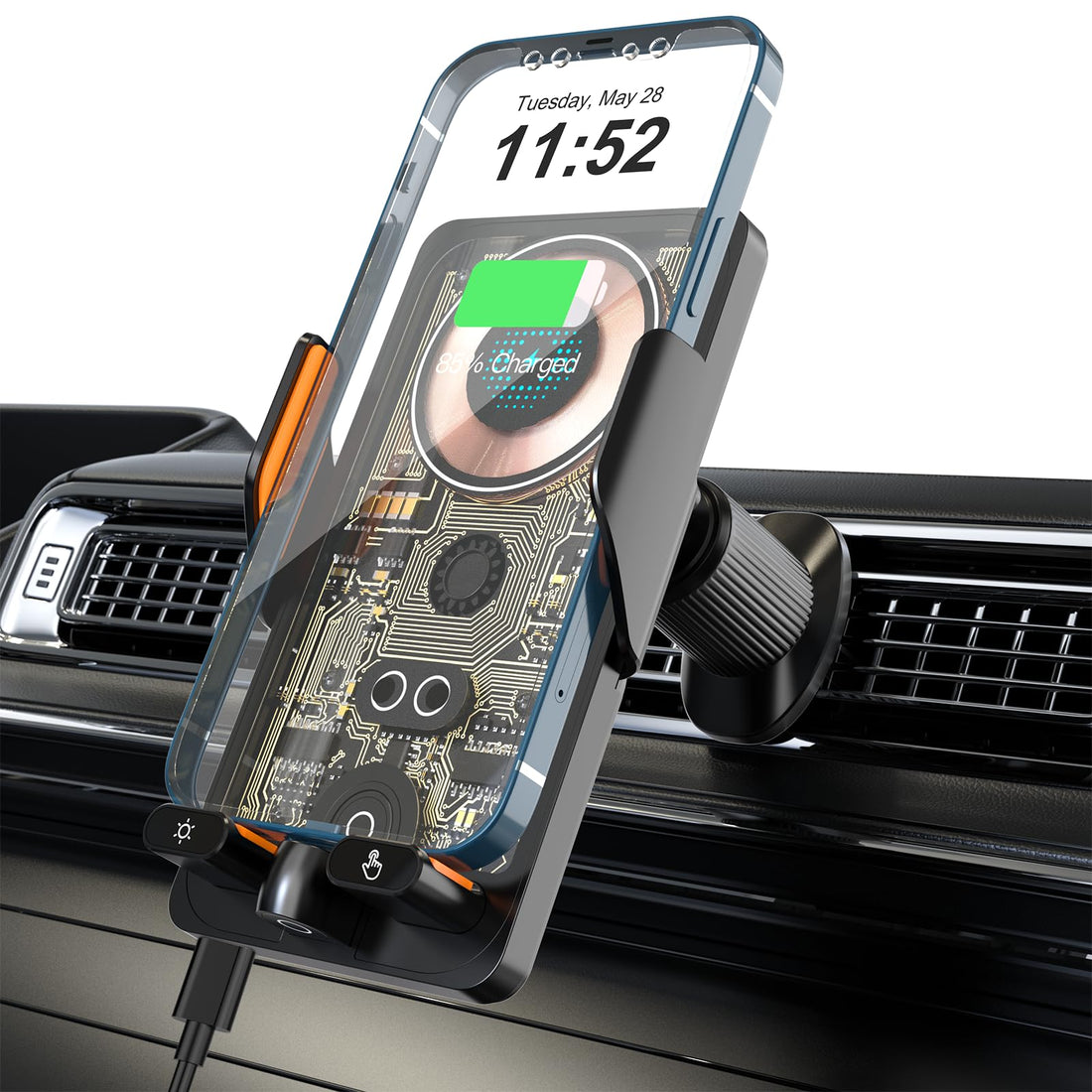 Wireless Car Charger Phone Holder Mount 15W Fast Charging Auto Air Vent Clamping Phone Holders Compatible with iPhone 15/14/13/13 Pro/12 Pro Max/12 pro/12/11/10 Series Samsung Galaxy Series